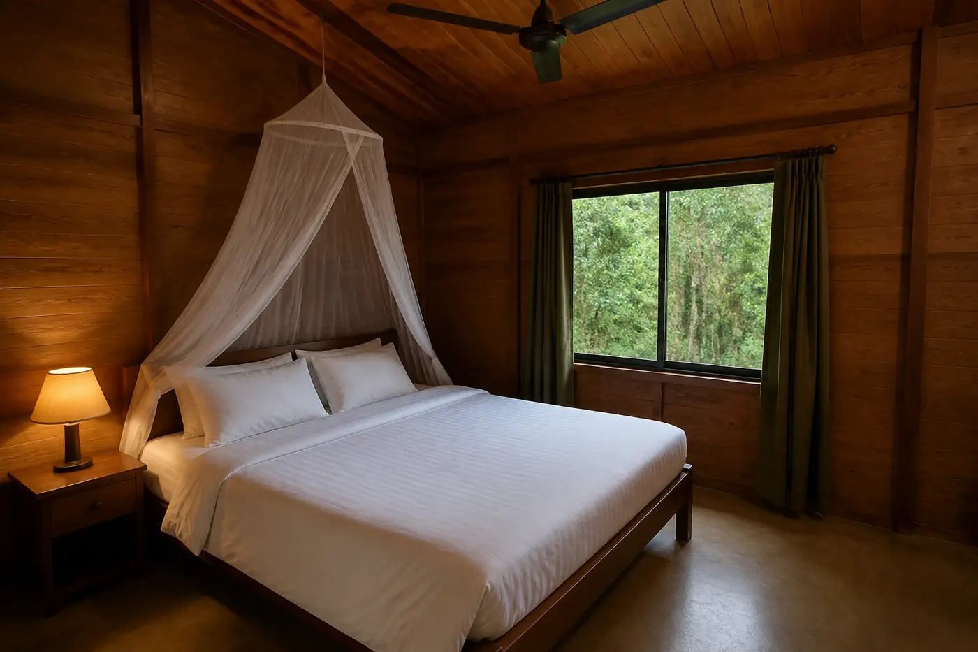Cottage bedroom for a Dandeli couple homestay package