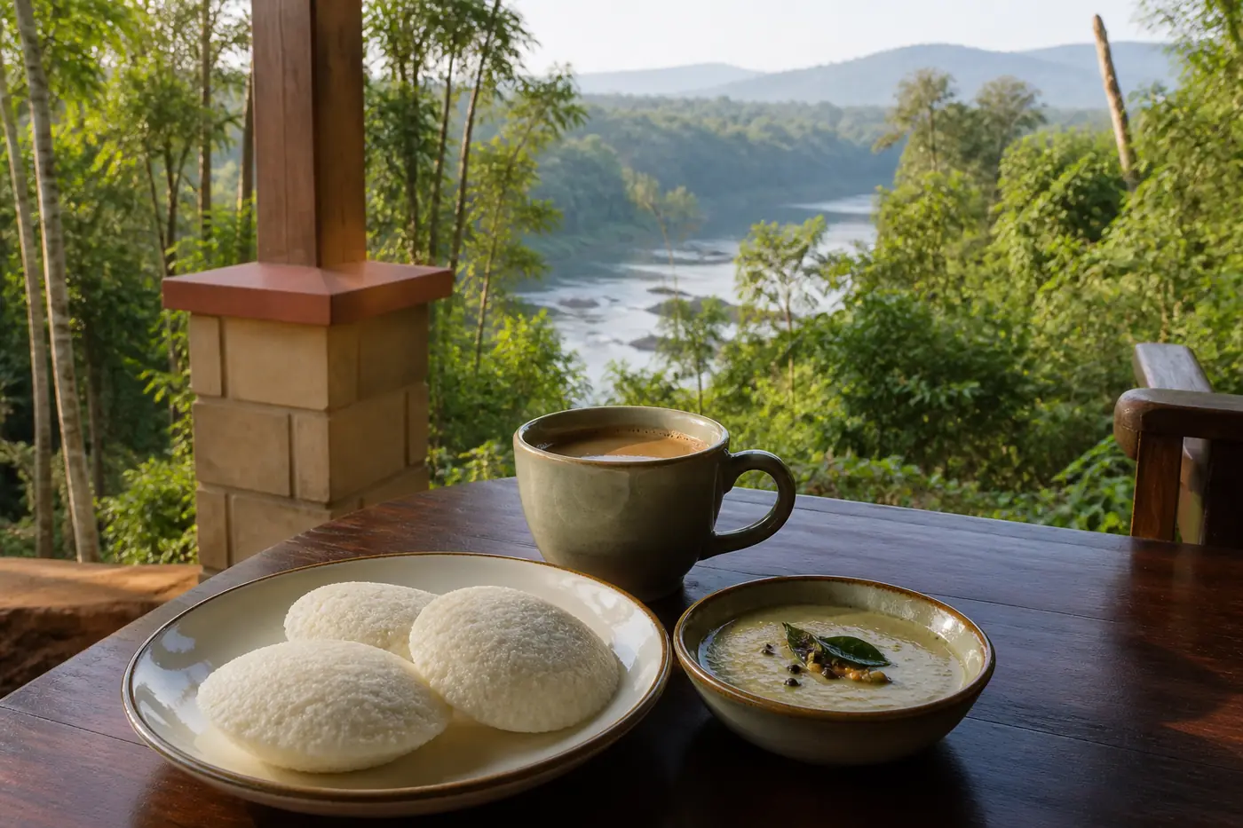 Breakfast on a Dandeli homestay verandah