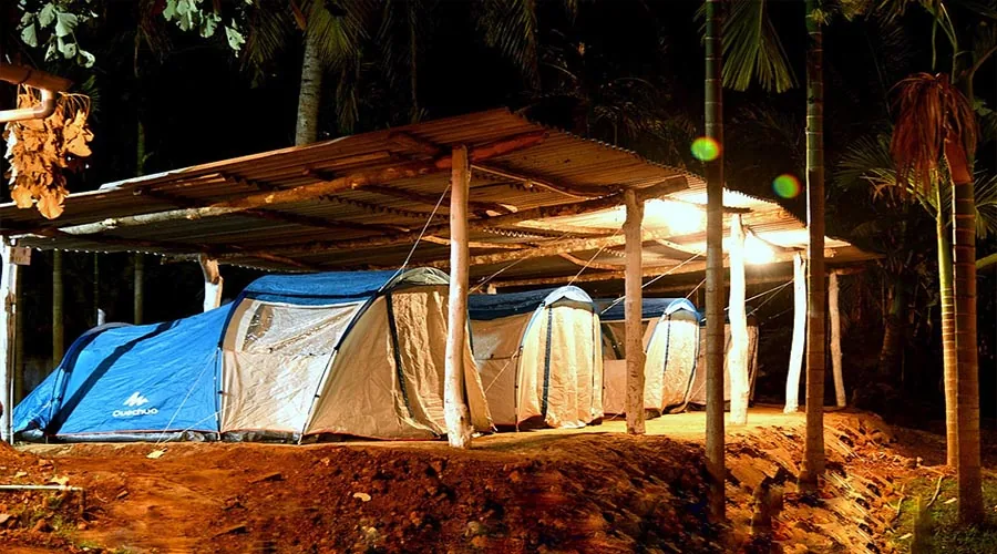 Tents under shelter at Dandeli River Edge Resort