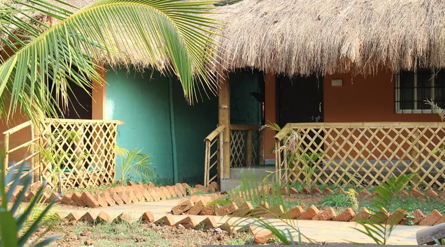 Thatched cottages at Jungle Nest Dandeli